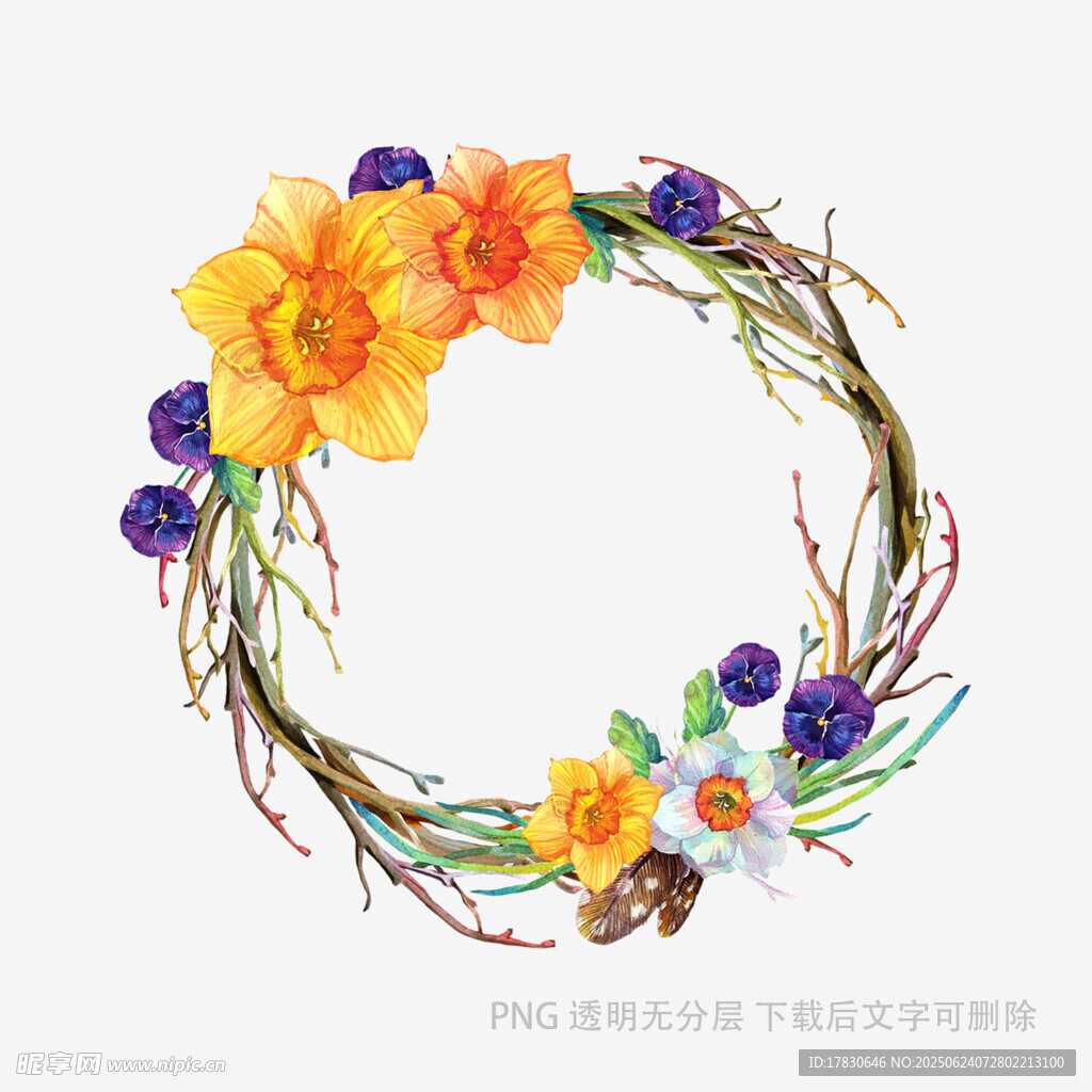 手繪花卉花環插畫