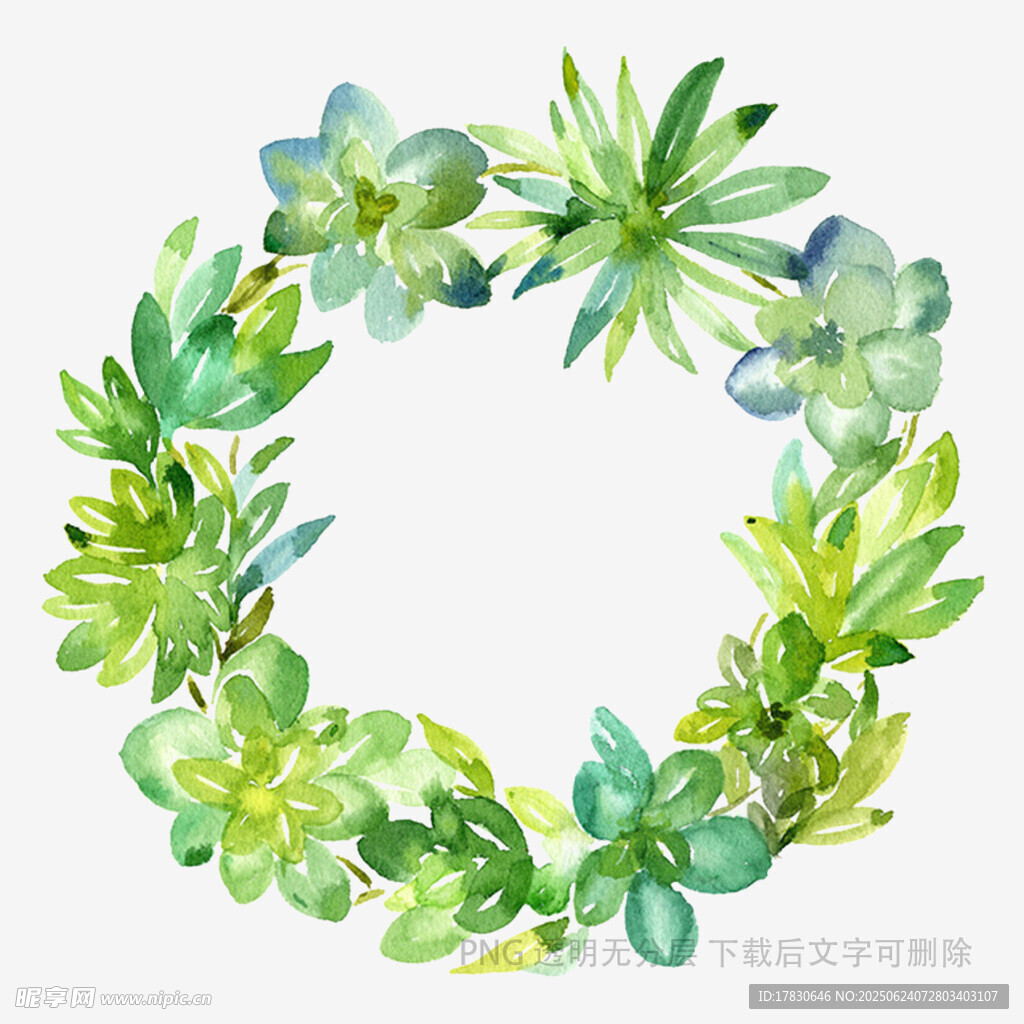 水彩風多肉植物花環