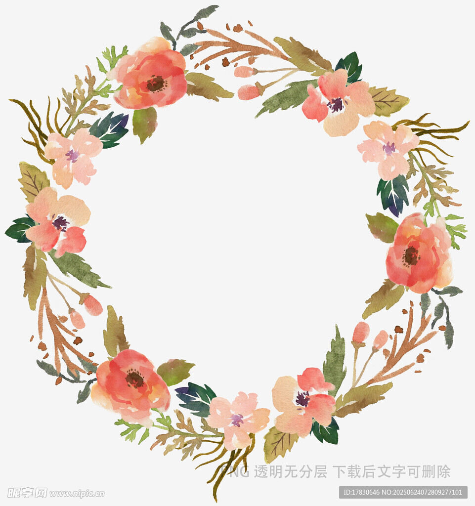 手繪花卉花環(huán)圖案