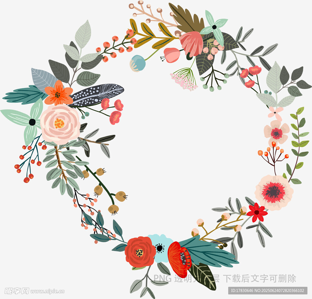手繪花卉花環(huán)裝飾圖案