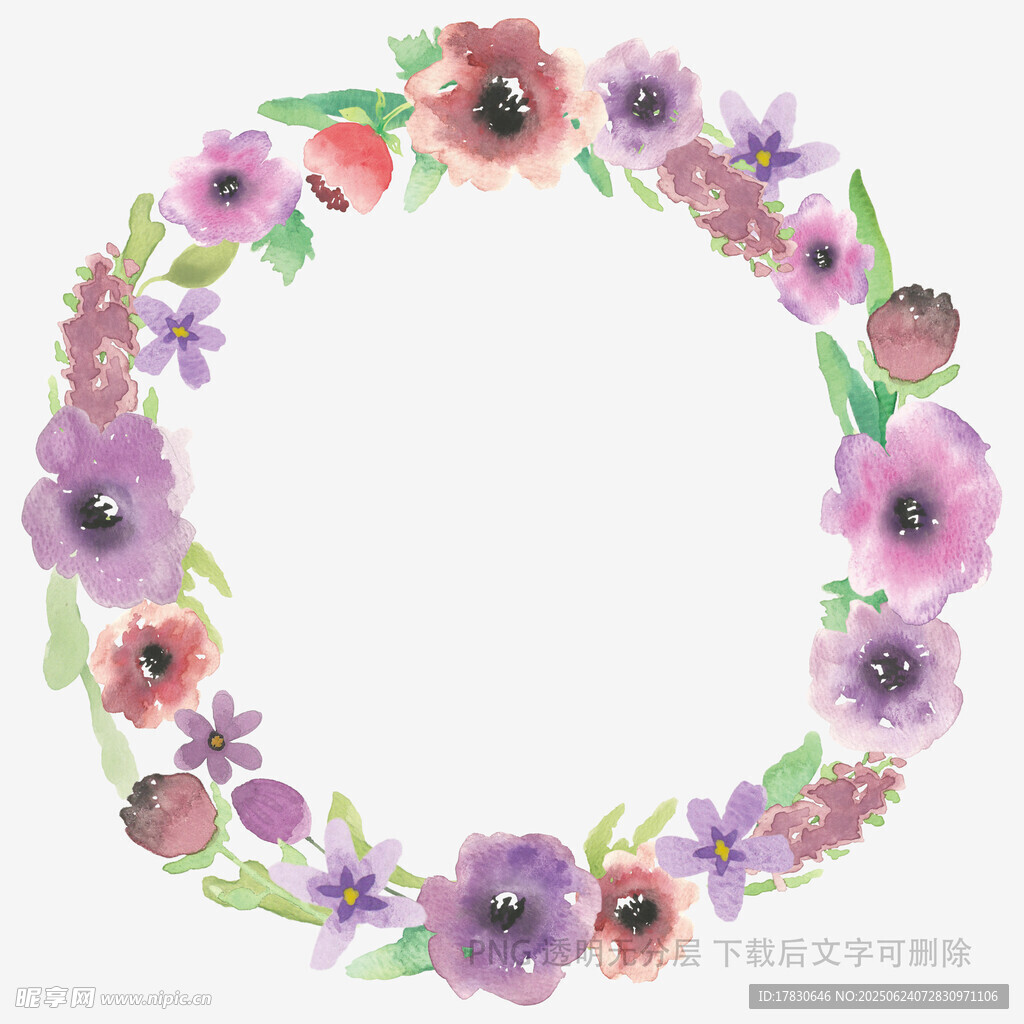水彩花卉花環圖案設計
