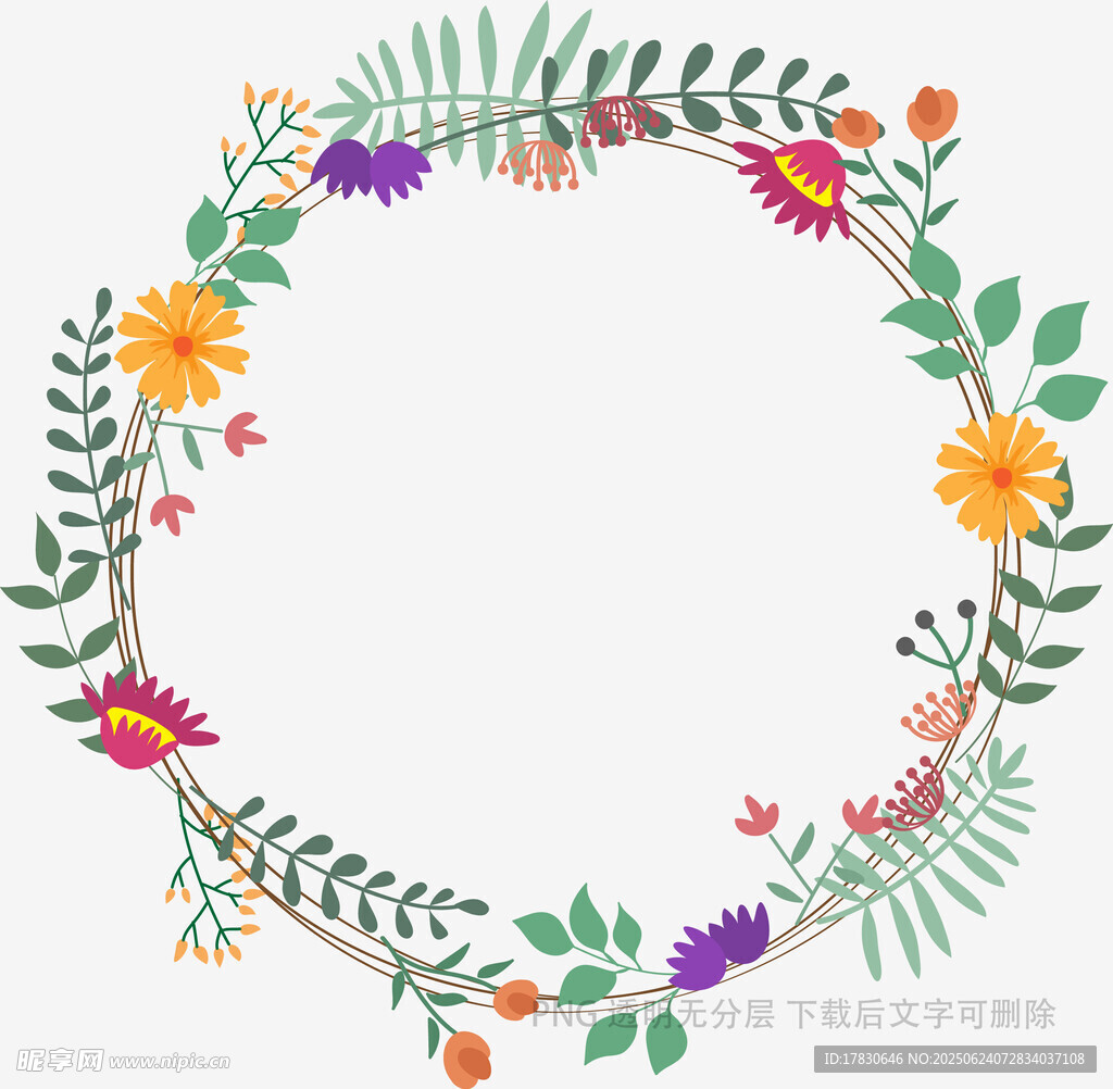 手繪多彩花卉花環(huán)圖案