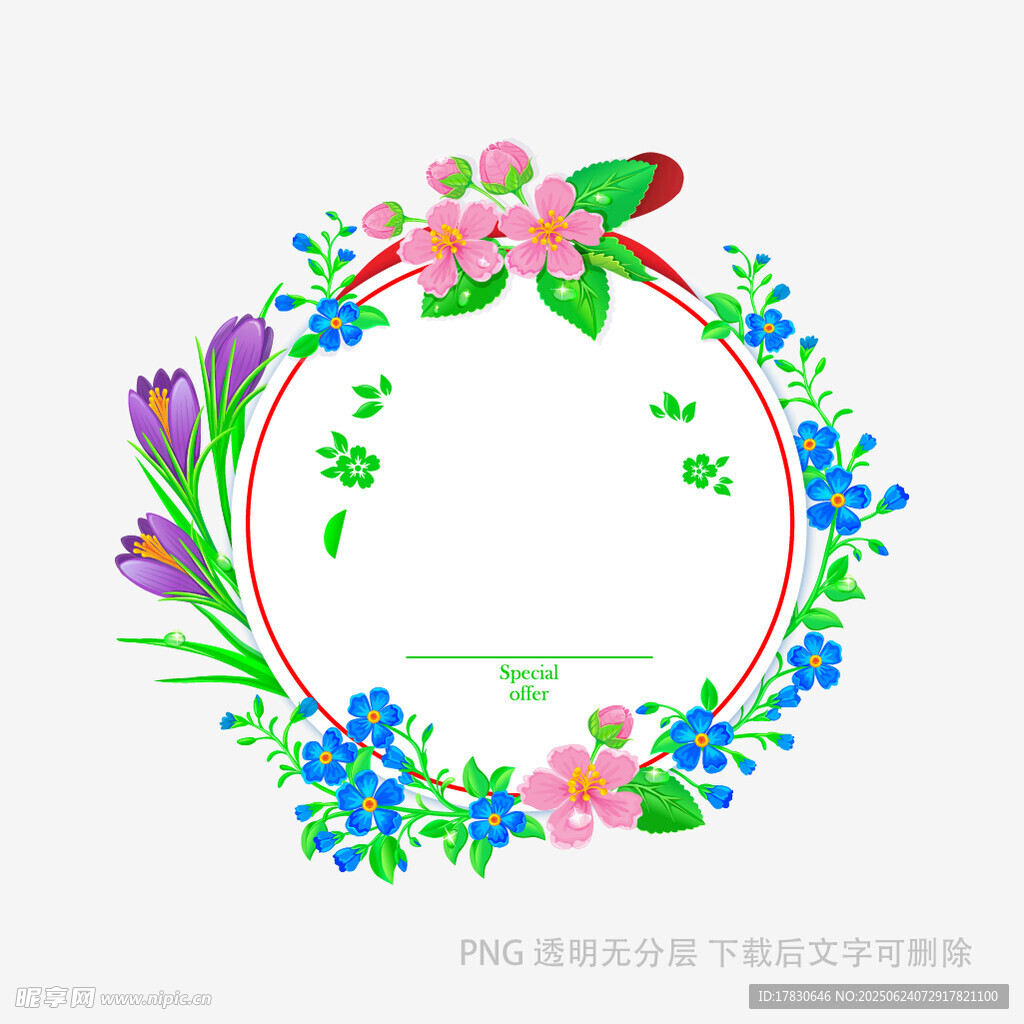 花卉環繞的圓形裝飾圖案