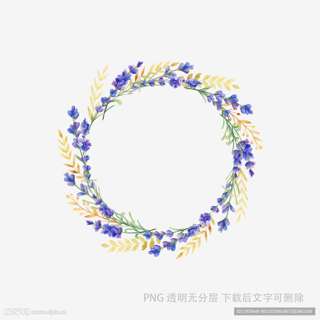 藍黃花朵組成的圓形花環