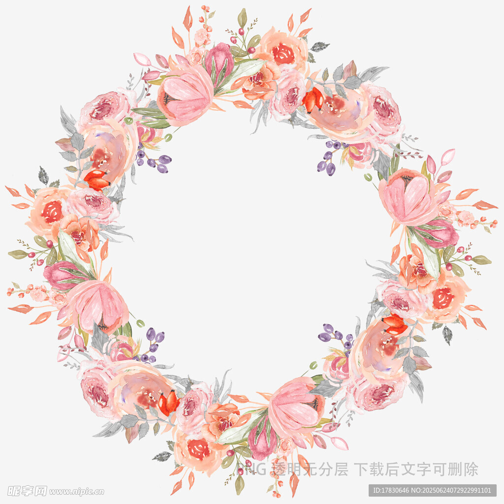 粉色花卉花環裝飾圖案