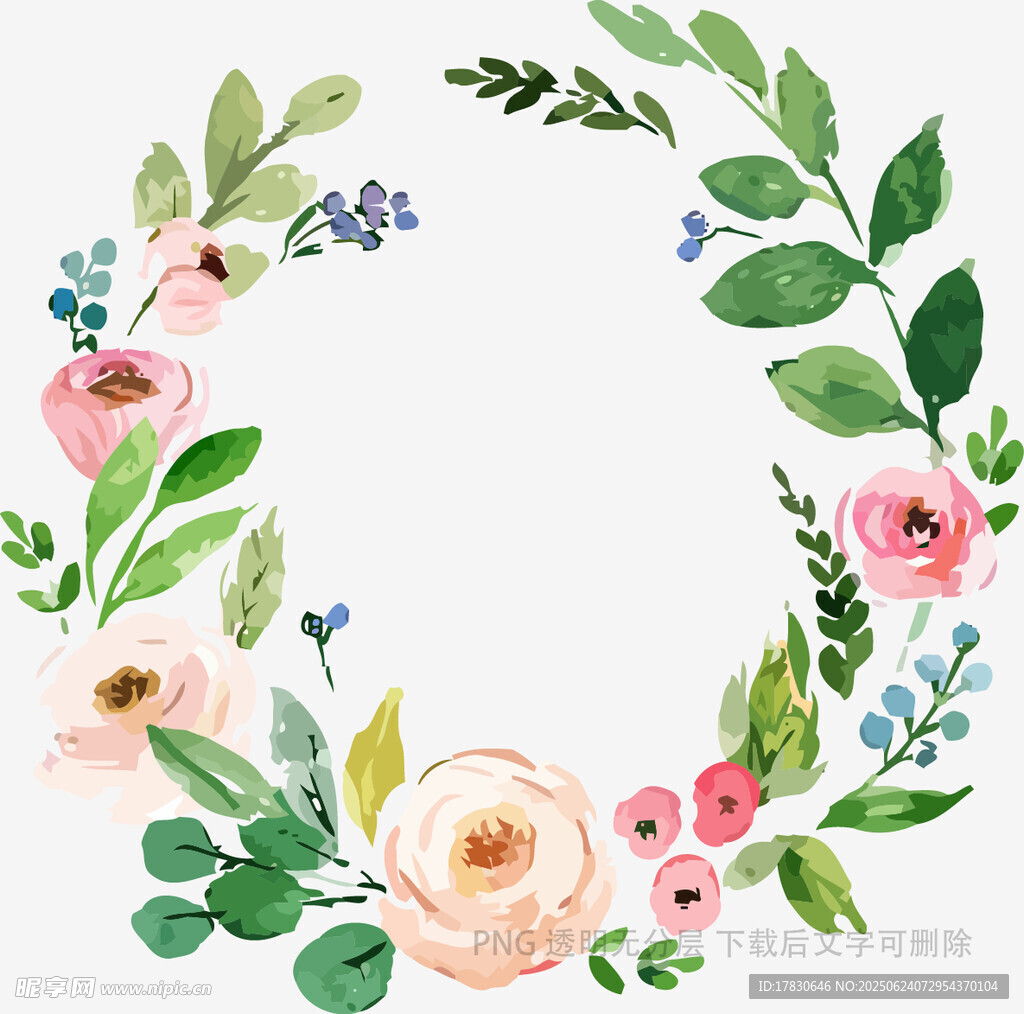 水彩花卉花環(huán)裝飾圖案