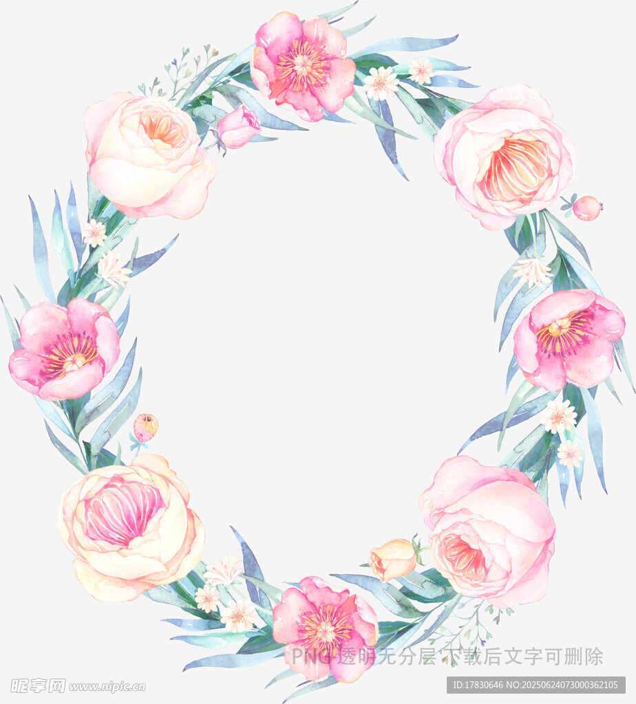 水彩花卉花環圖案設計