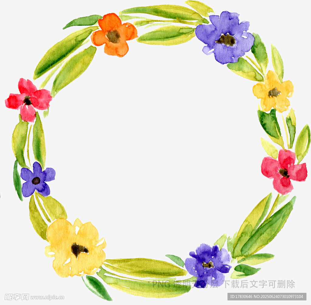 手繪多彩花卉花環圖案