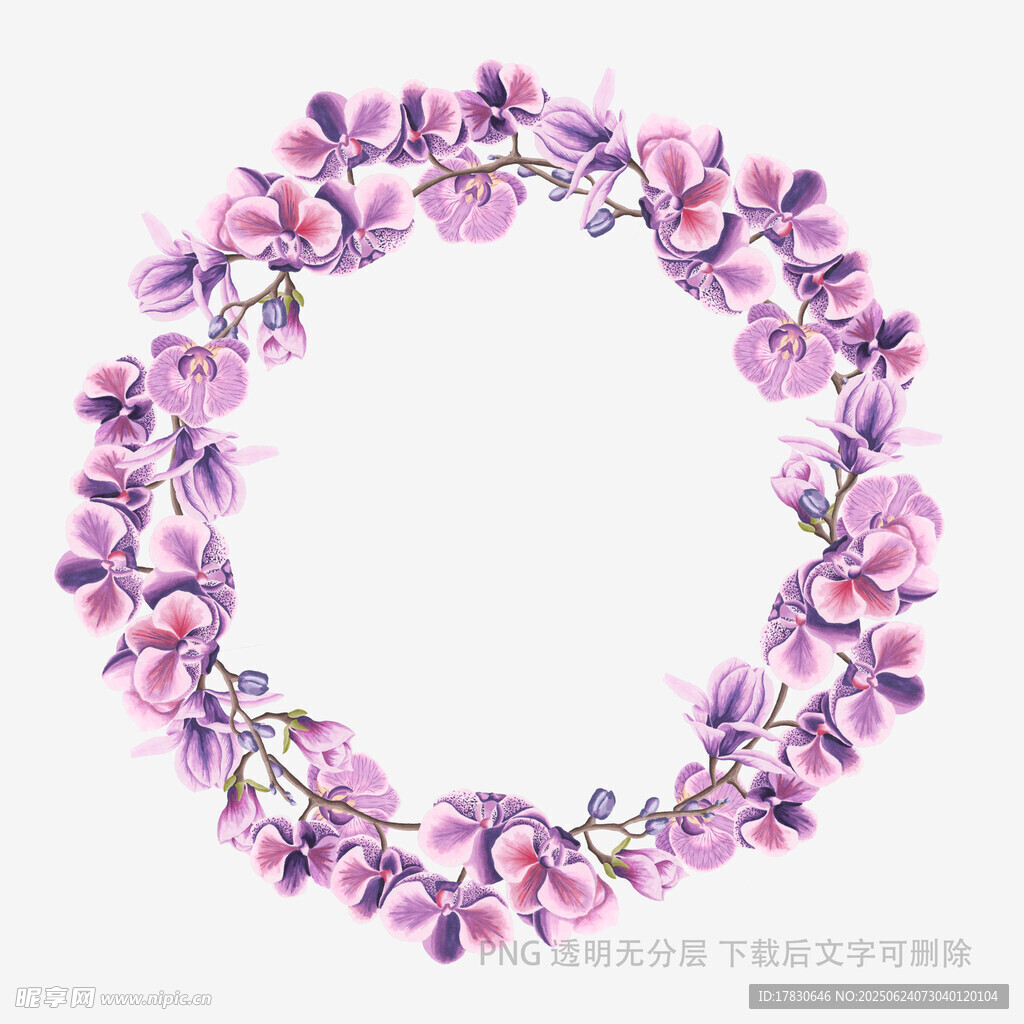 紫色花朵花環(huán)裝飾圖案