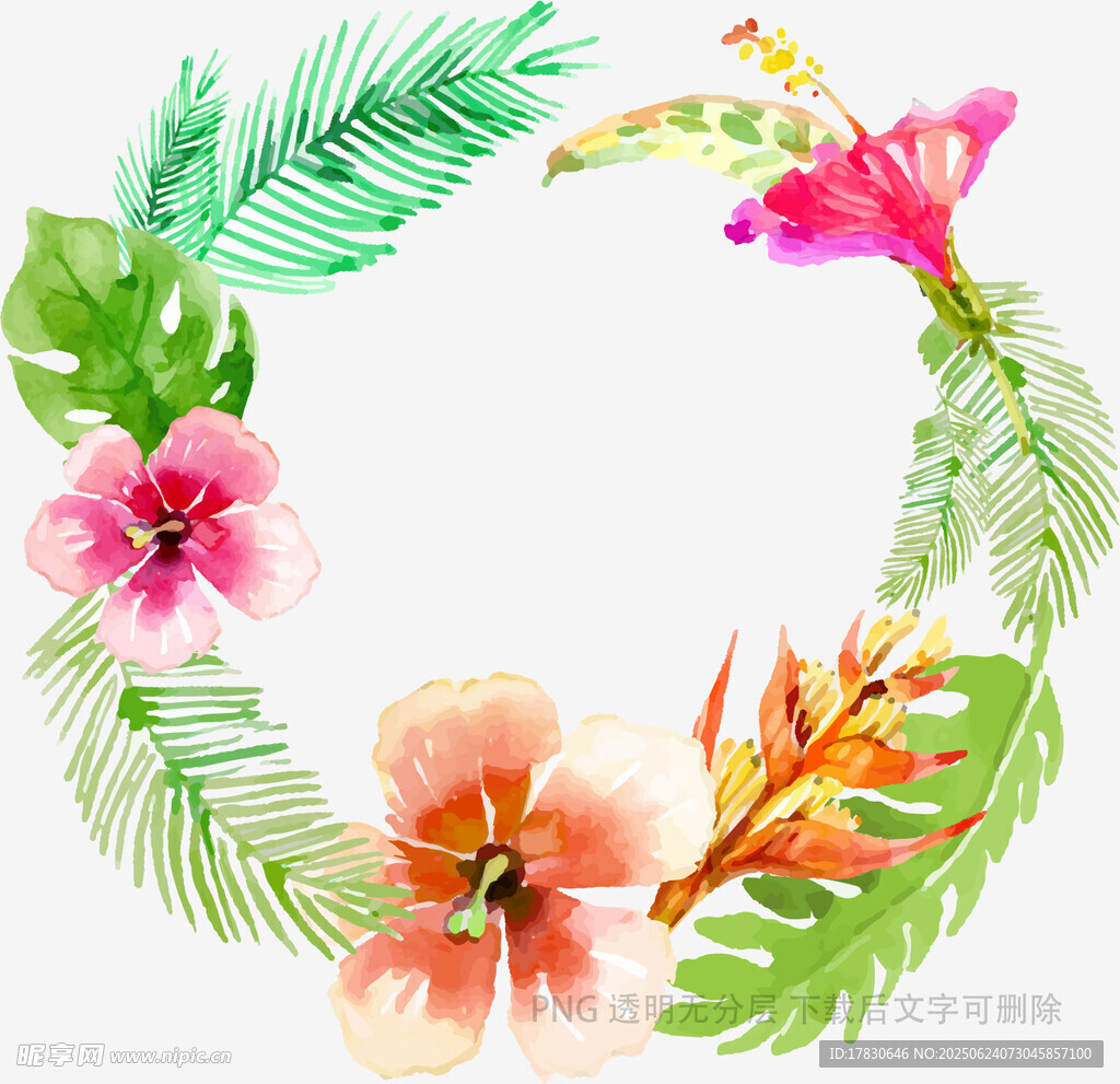 熱帶花卉綠葉裝飾花環