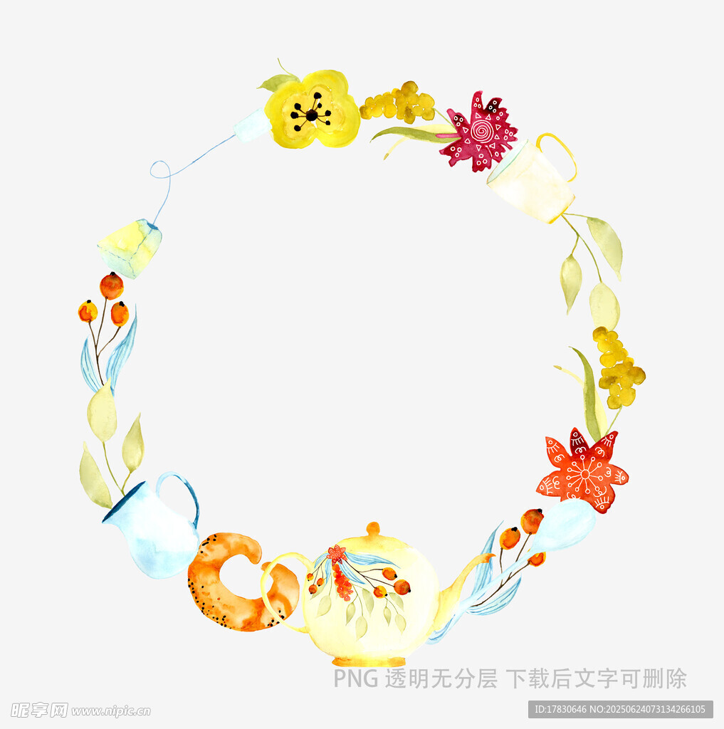 手繪花卉環(huán)形裝飾圖案