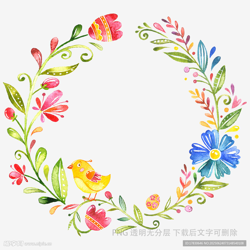 手繪多彩花卉花環圖案