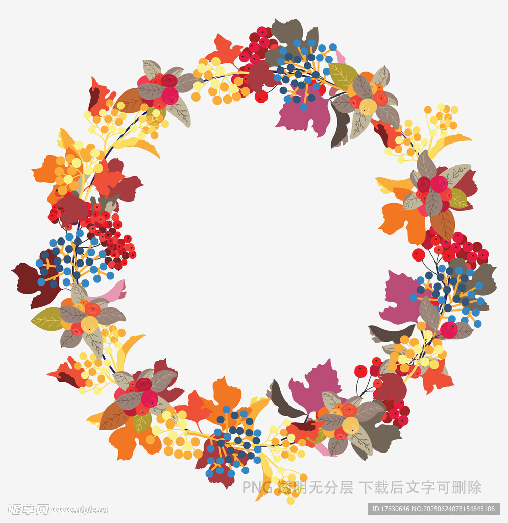 多彩花卉花環圖案設計