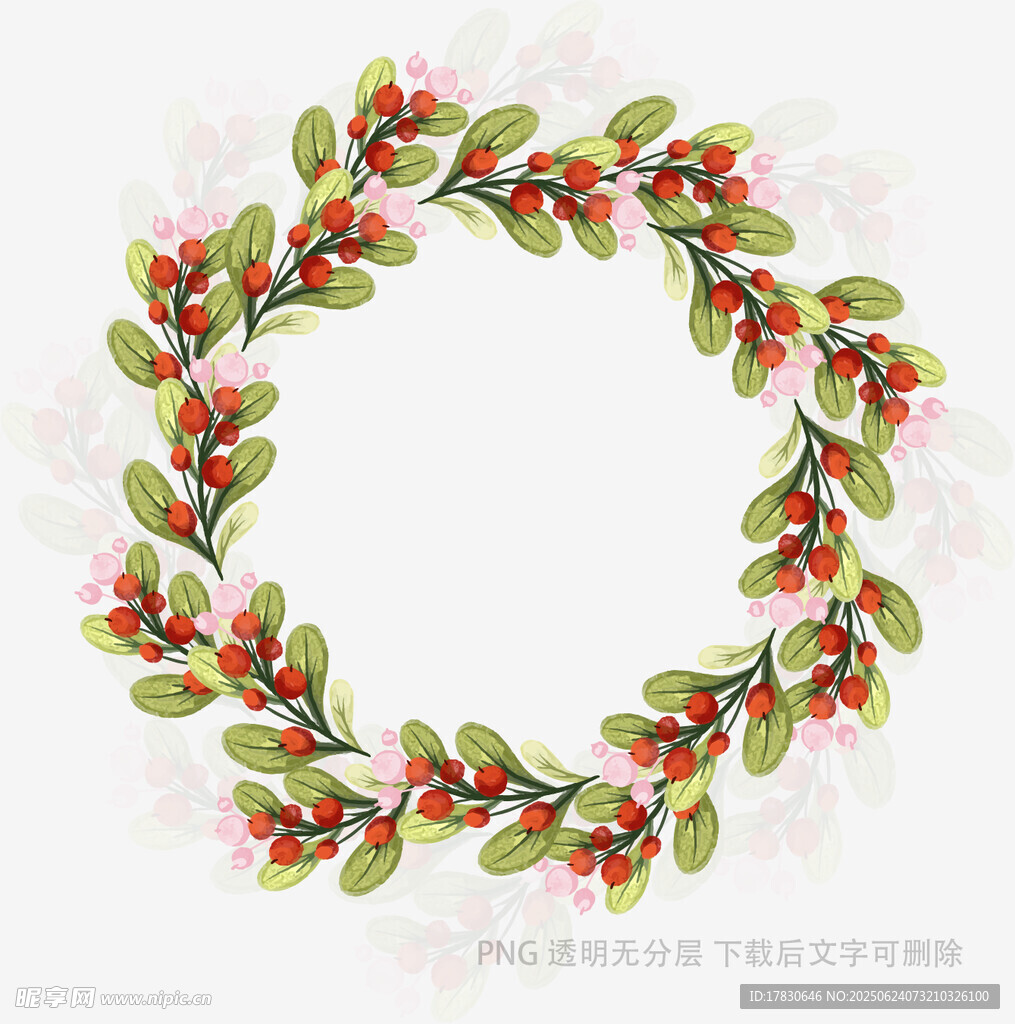 花卉綠葉組成的圓形花環