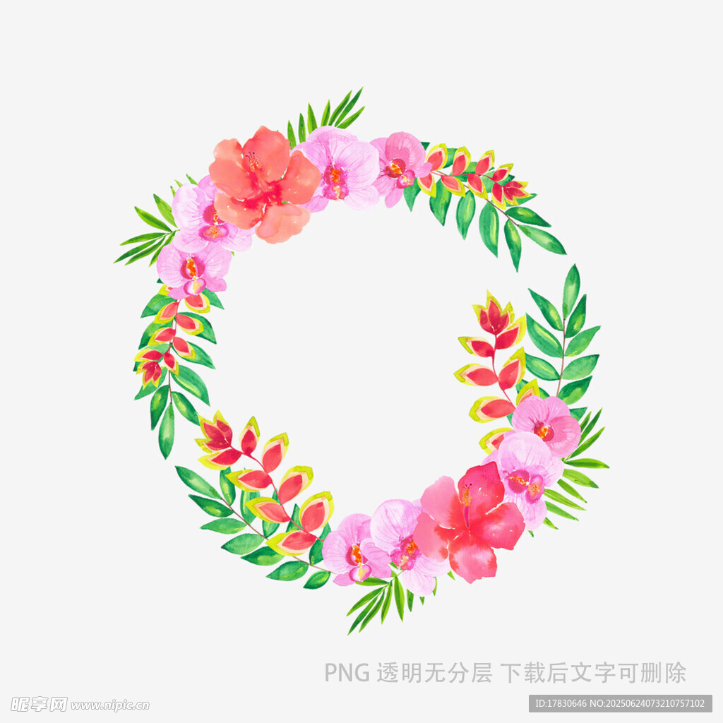 手繪多彩花卉花環圖案