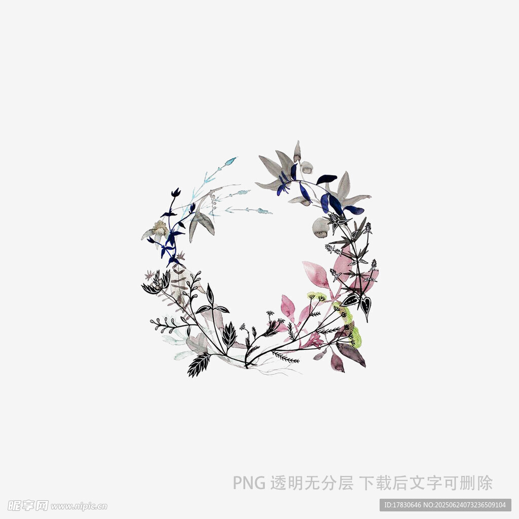 花卉飛鳥組成的環(huán)形圖案