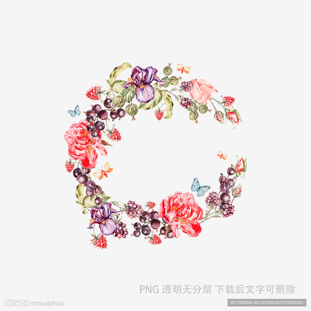 水彩花卉花環圖案設計