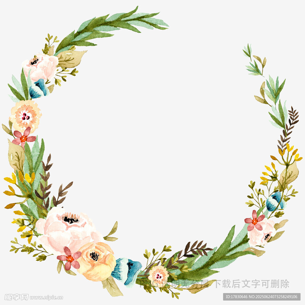 手繪花卉花環裝飾圖案