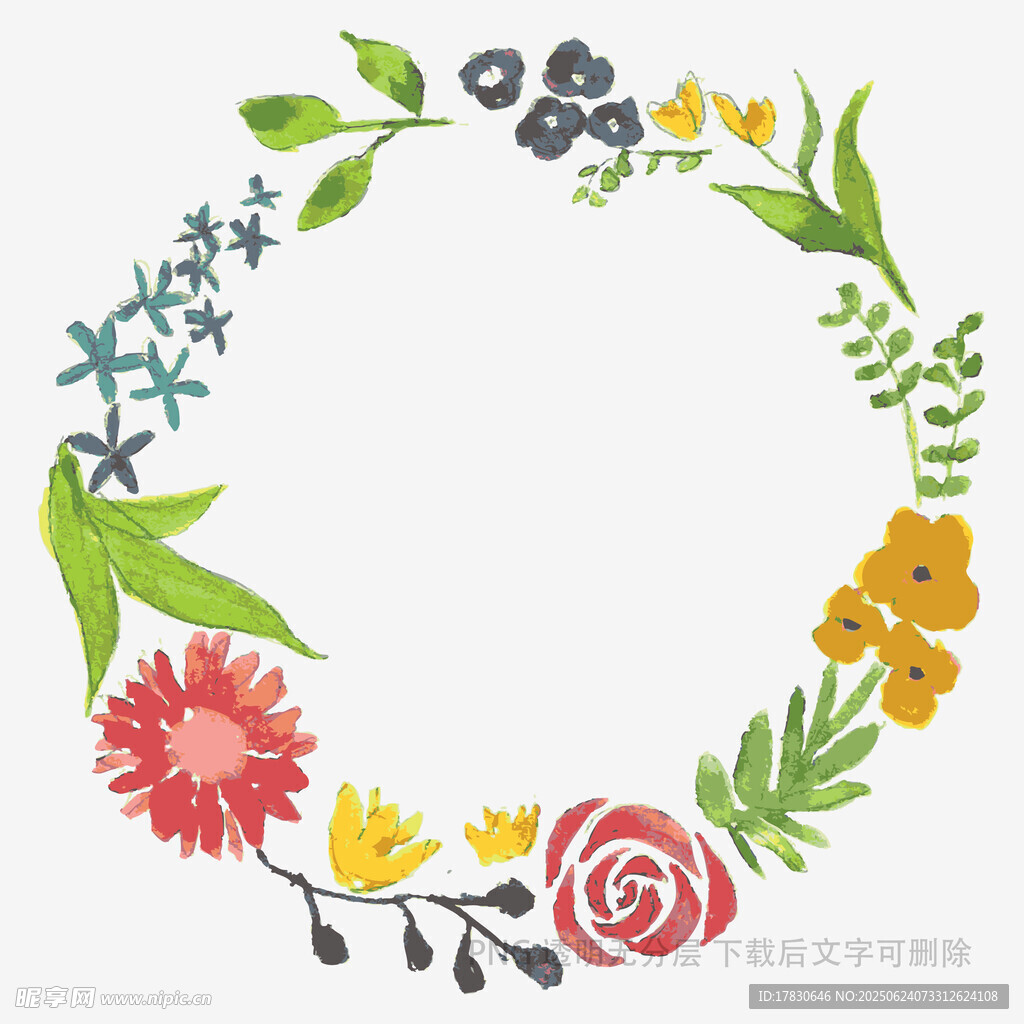手繪花卉環形裝飾圖案