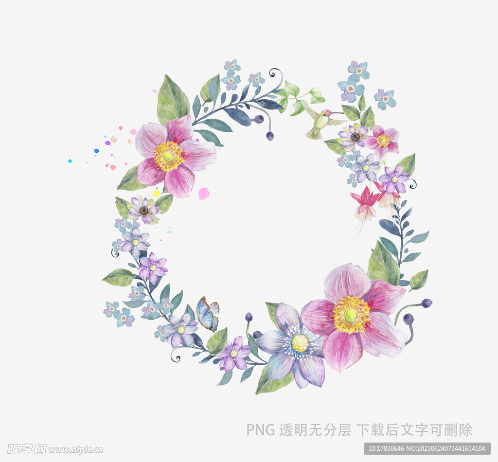 手繪花卉花環裝飾圖案