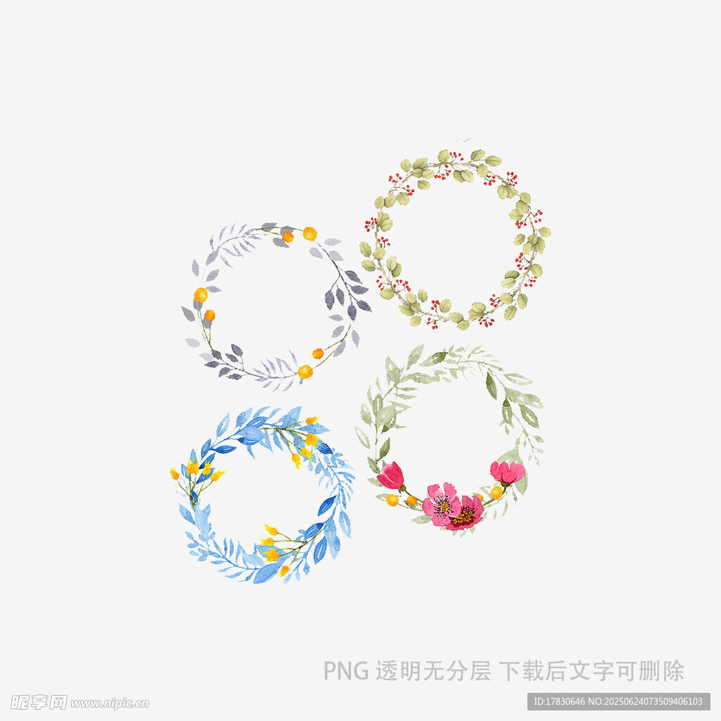多彩花卉花環矢量素材
