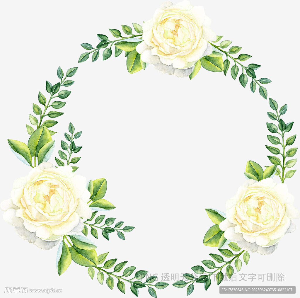 白色玫瑰綠葉花環圖案