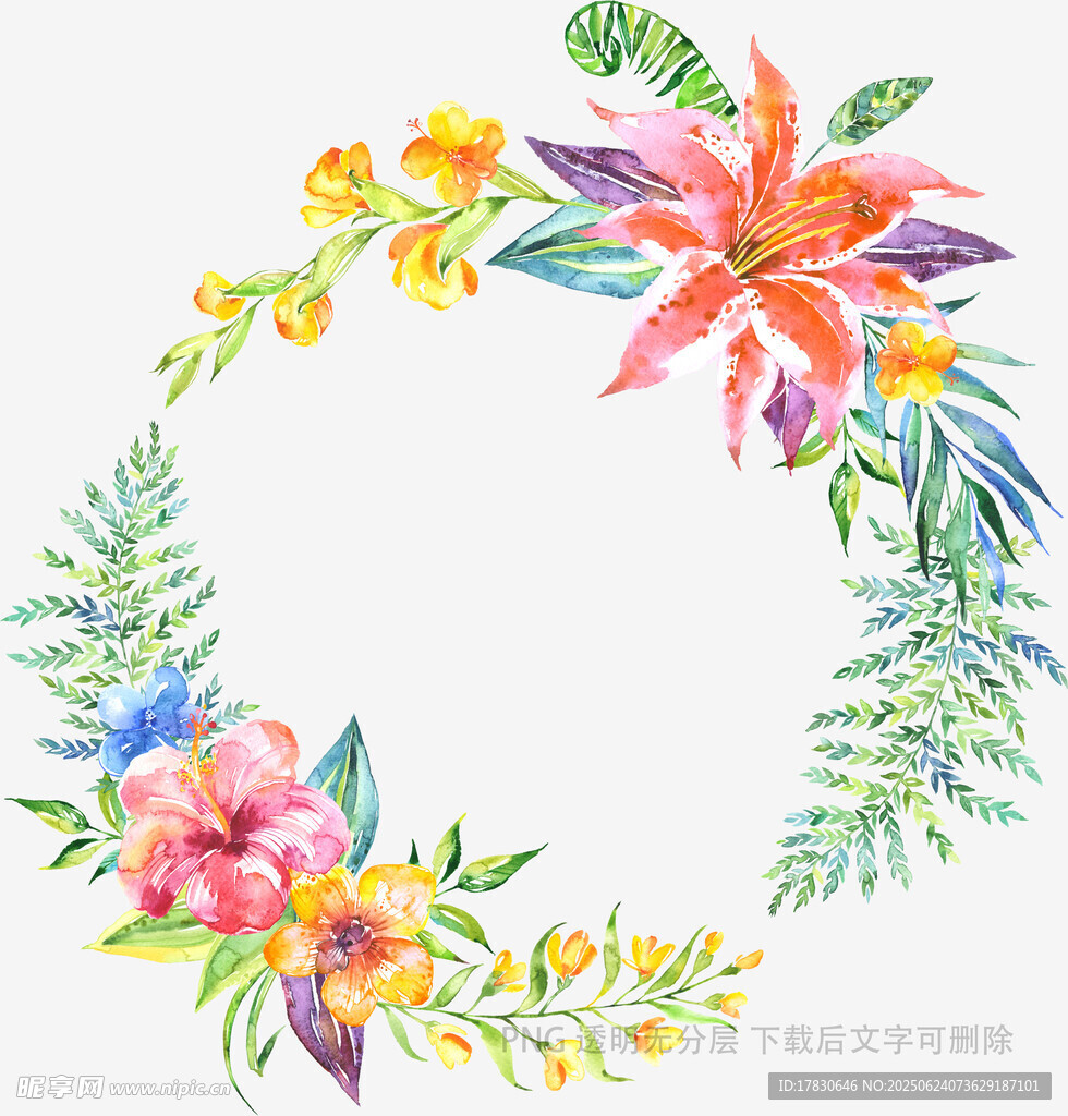 水彩花卉花環(huán)裝飾圖案
