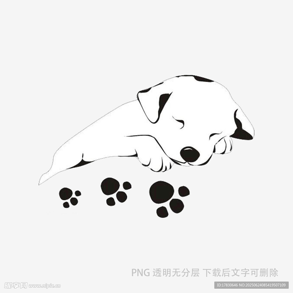趴著的小狗與可愛爪印
