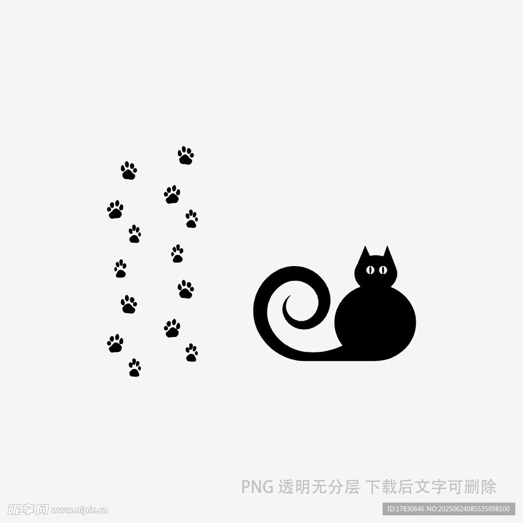黑貓與散落的圓形元素