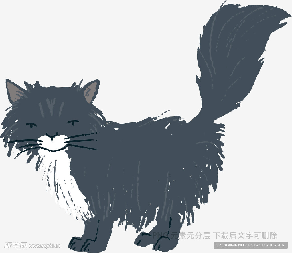 可愛長毛黑貓插畫形象