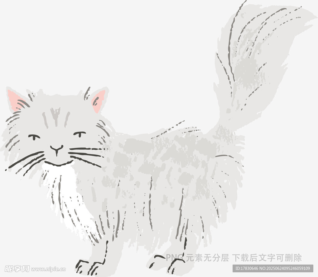 可愛(ài)白毛貓咪插畫