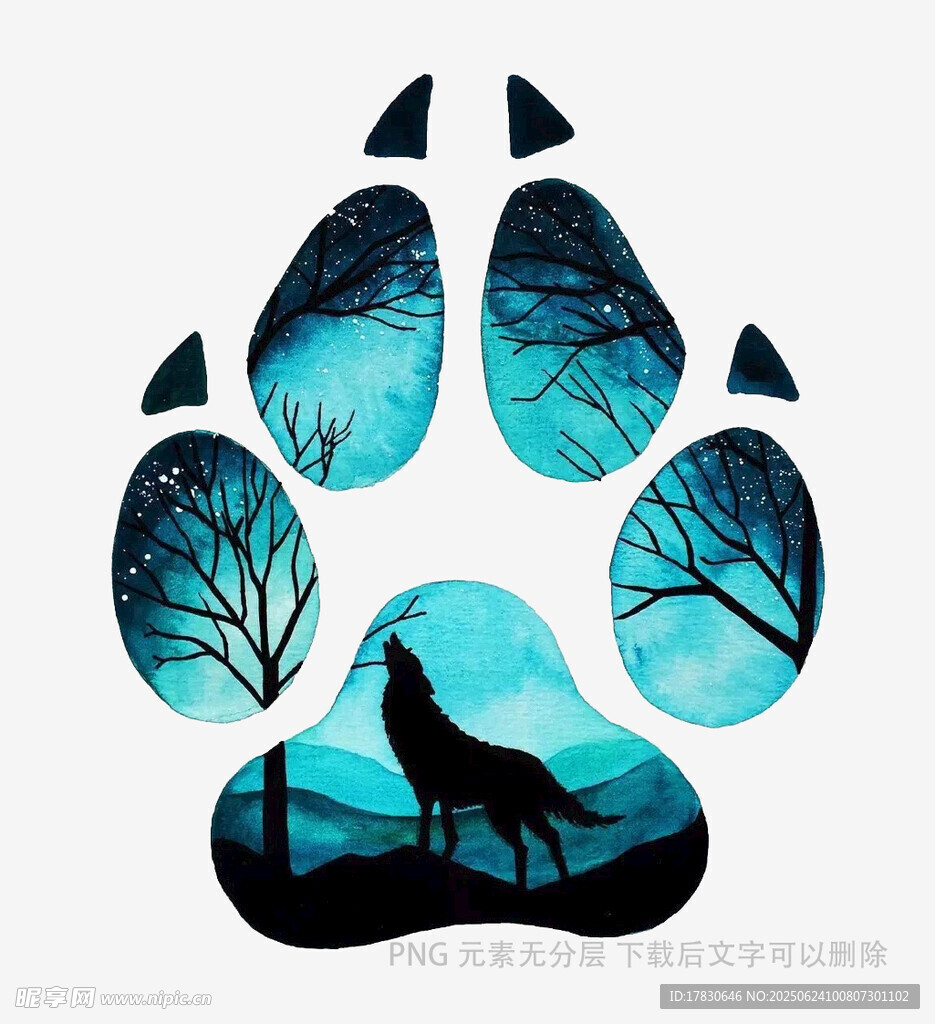 狼在月夜森林的爪印圖案