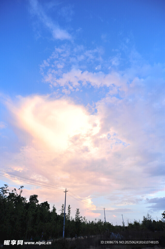 夕陽下的絢爛天空與樹林