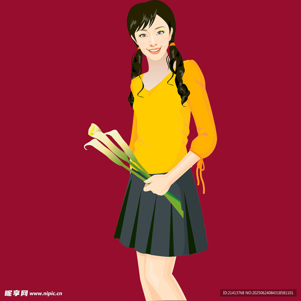手持花束的青春少女
