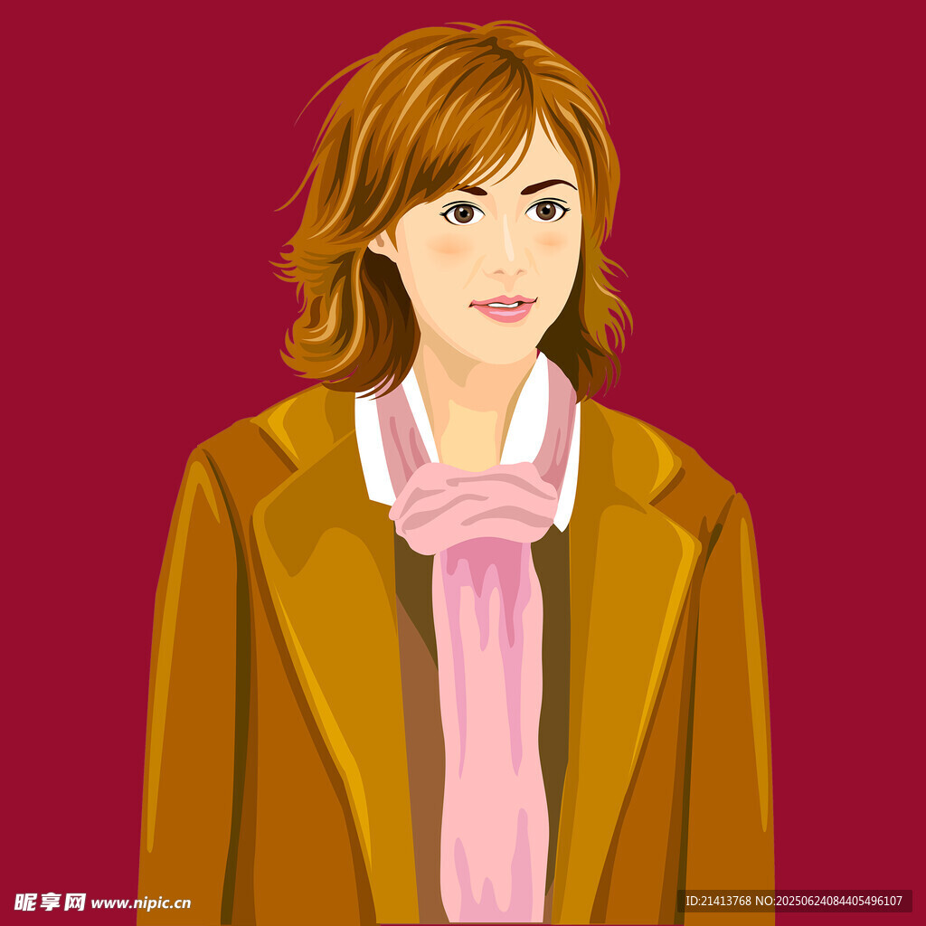 穿棕色外套系粉圍巾的女性