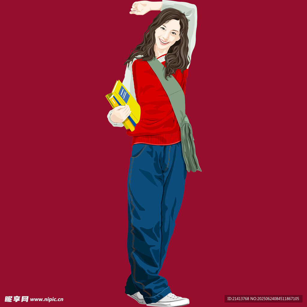 紅衣女子手持書本擺姿勢