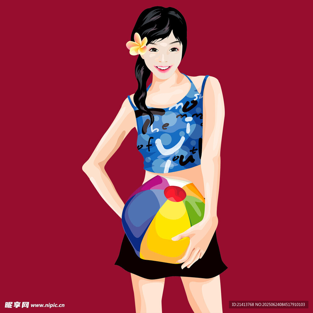 手持彩球的活力沙灘女孩