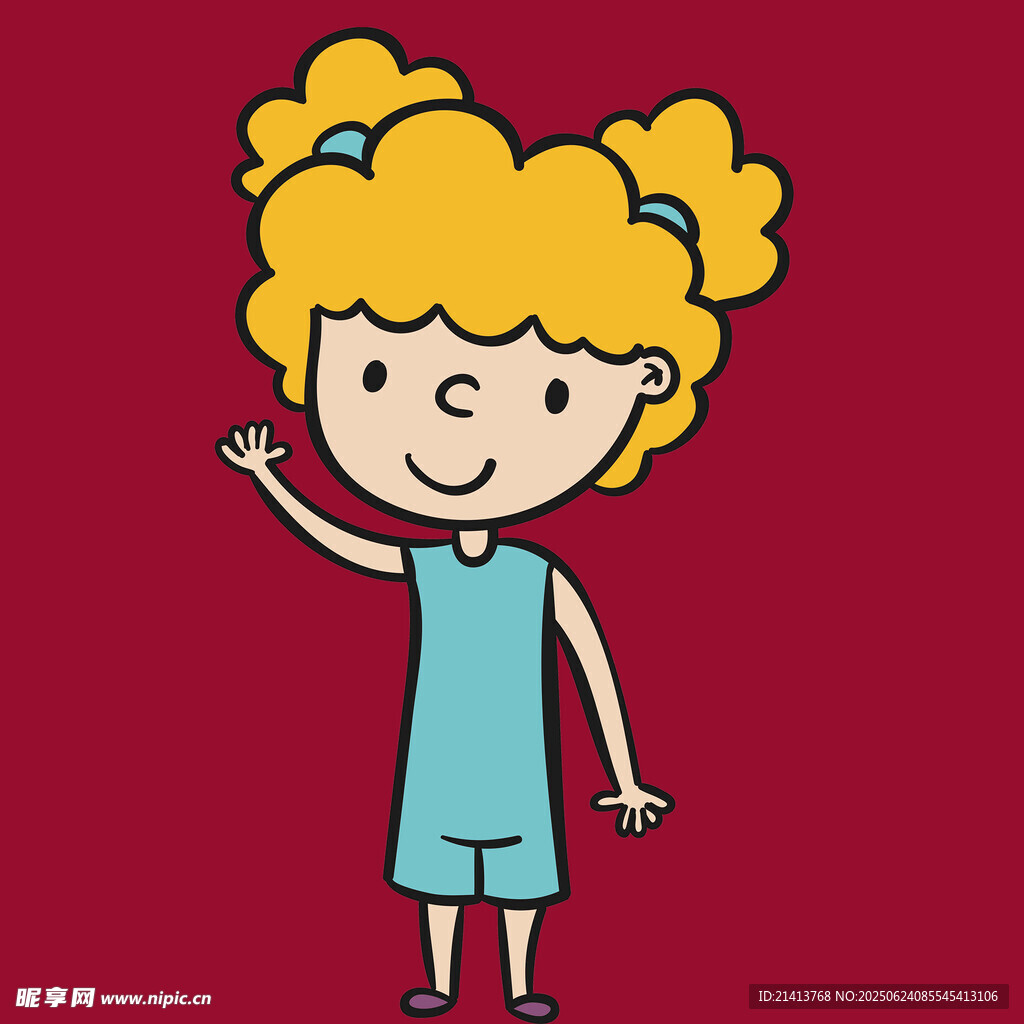 揮手的卷發(fā)小女孩