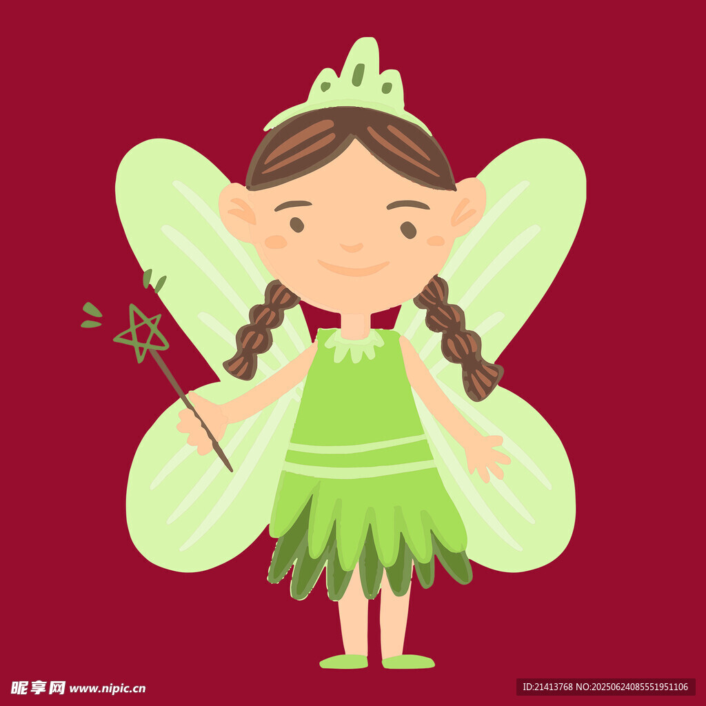 可愛(ài)綠衣小仙女持魔杖