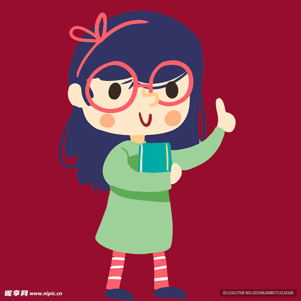 戴眼鏡女孩手持書本豎拇指