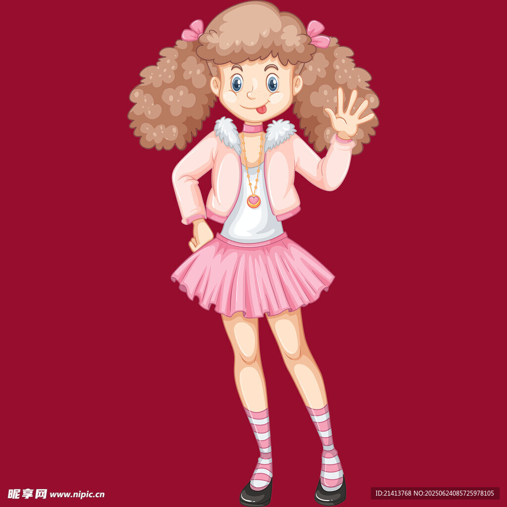 可愛雙馬尾女孩俏皮揮手