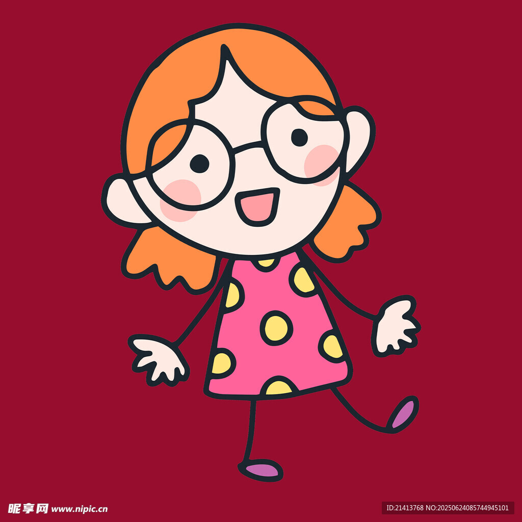 戴眼鏡的快樂卡通小女孩