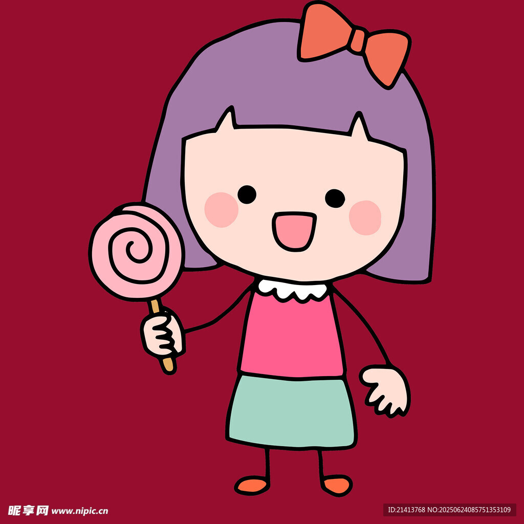 拿棒棒糖的可愛卡通女孩