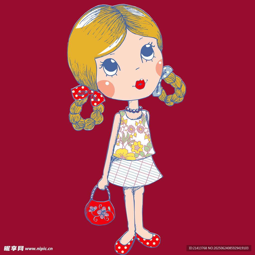 可愛雙馬尾女孩手提小包