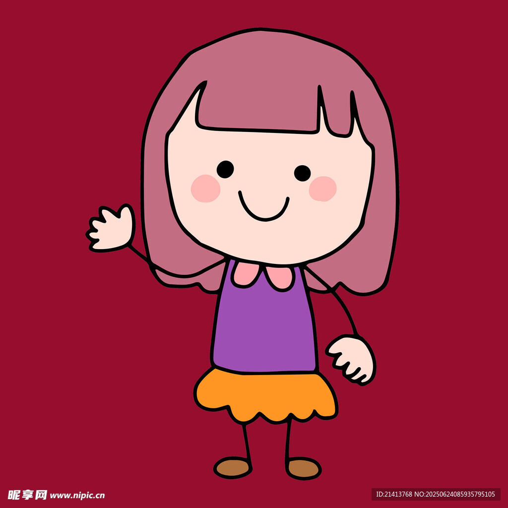 揮手的卡通小女孩