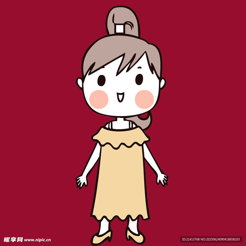 扎發(fā)髻的可愛卡通女孩
