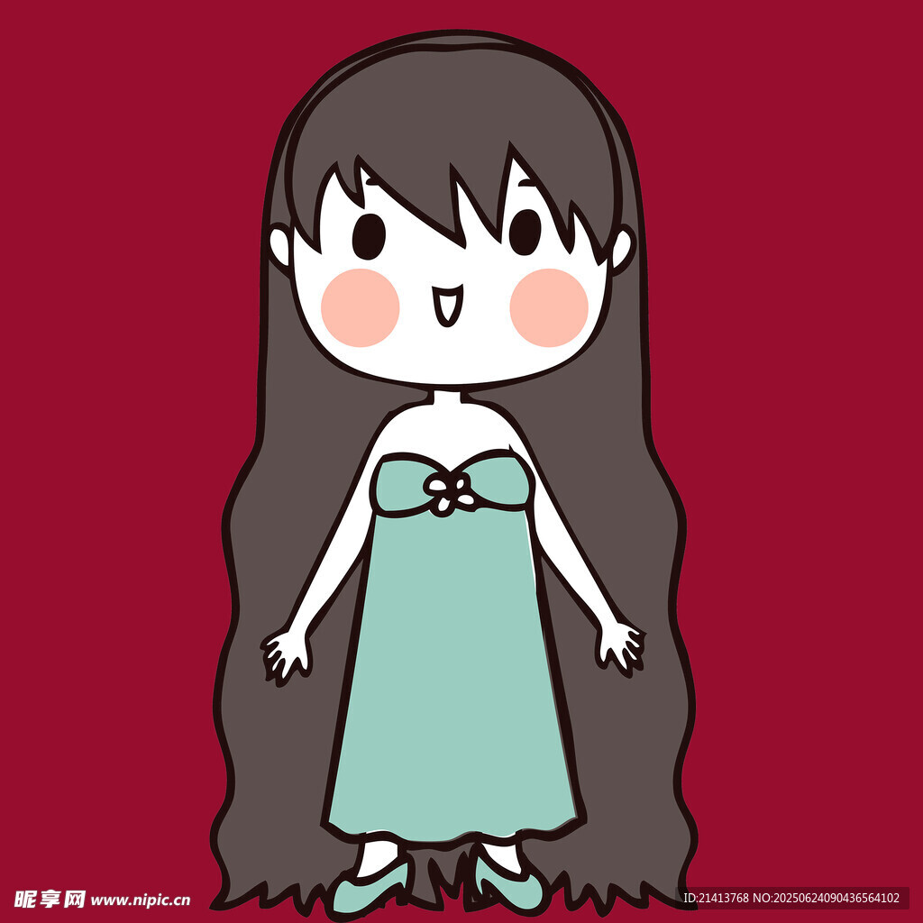 穿綠裙的長發卡通女孩