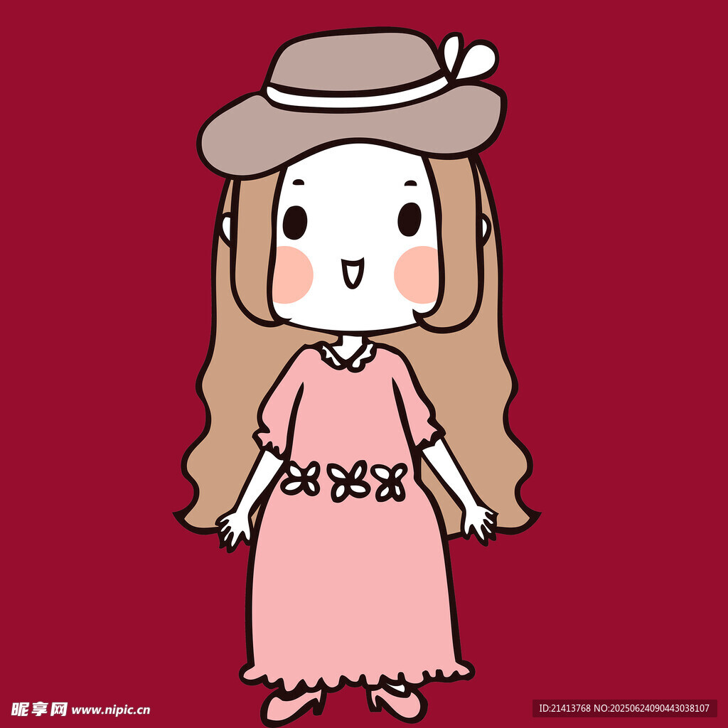 戴帽粉裙卡通女孩形象