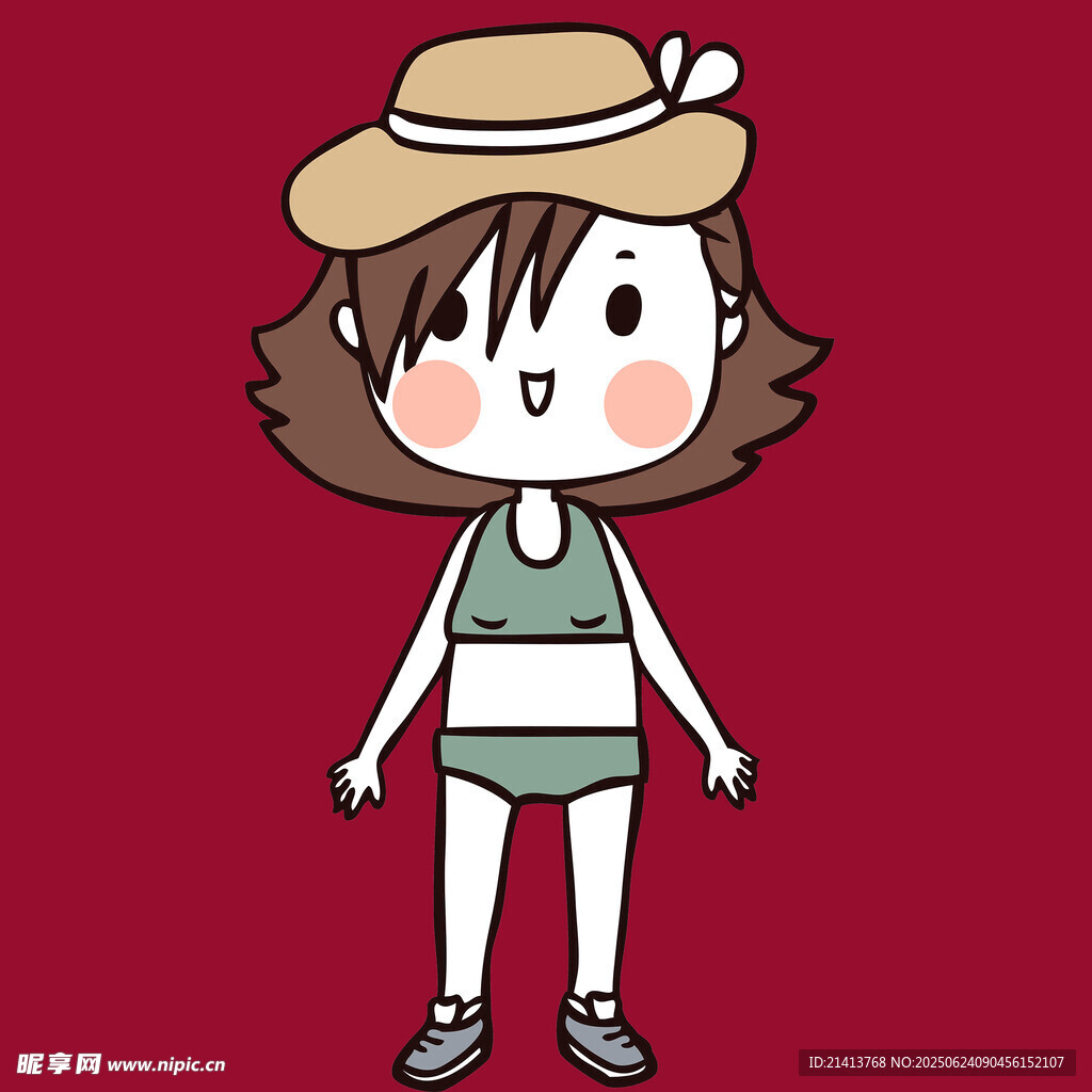 戴帽穿泳衣的卡通女孩
