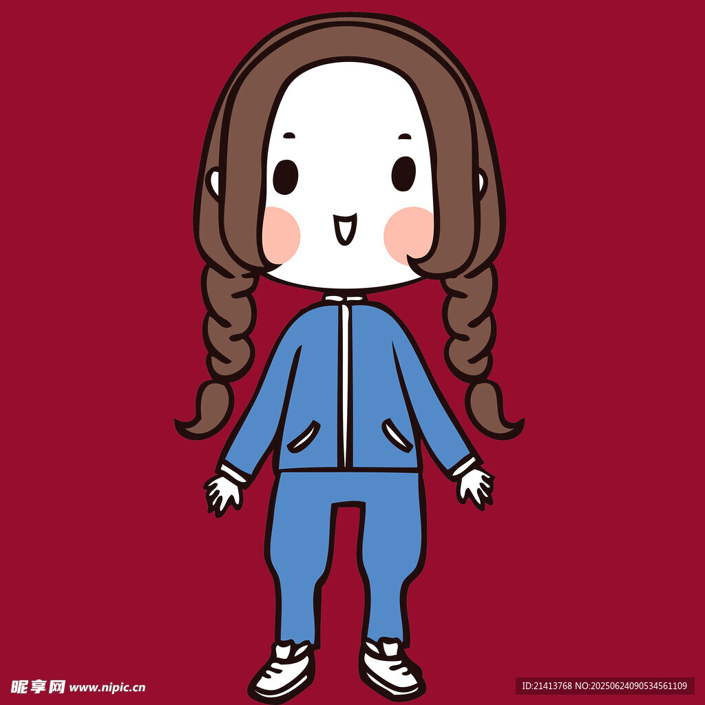 扎雙辮穿藍(lán)衣的可愛女孩